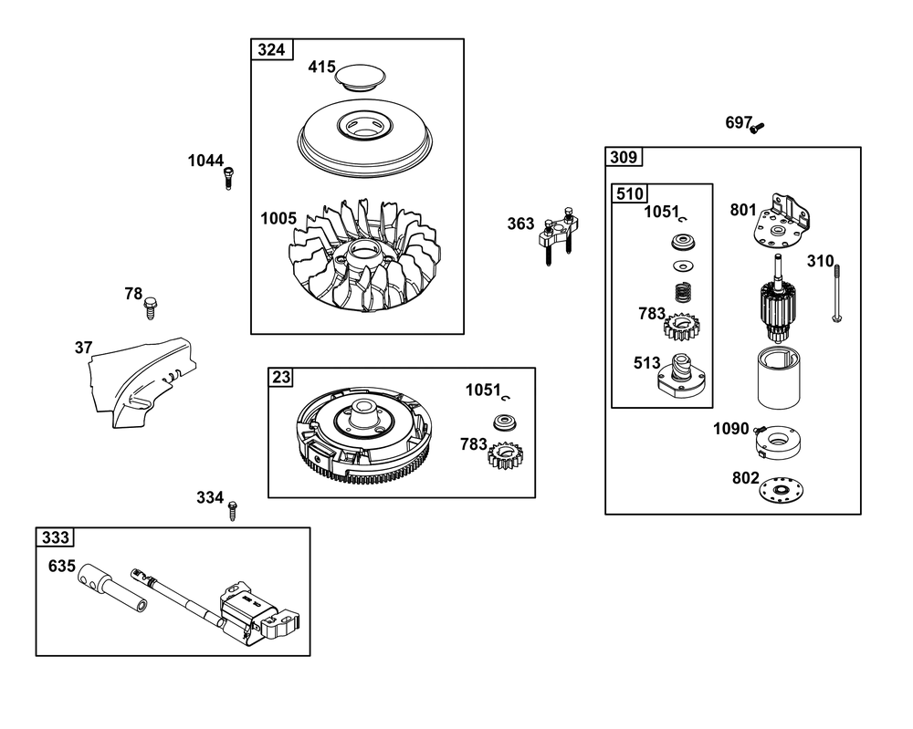 Flywheel, Ignition, And Starter Group Diagram and Parts List for 31R907-0110-G1 200000 - 399999 Briggs and Stratton Engine